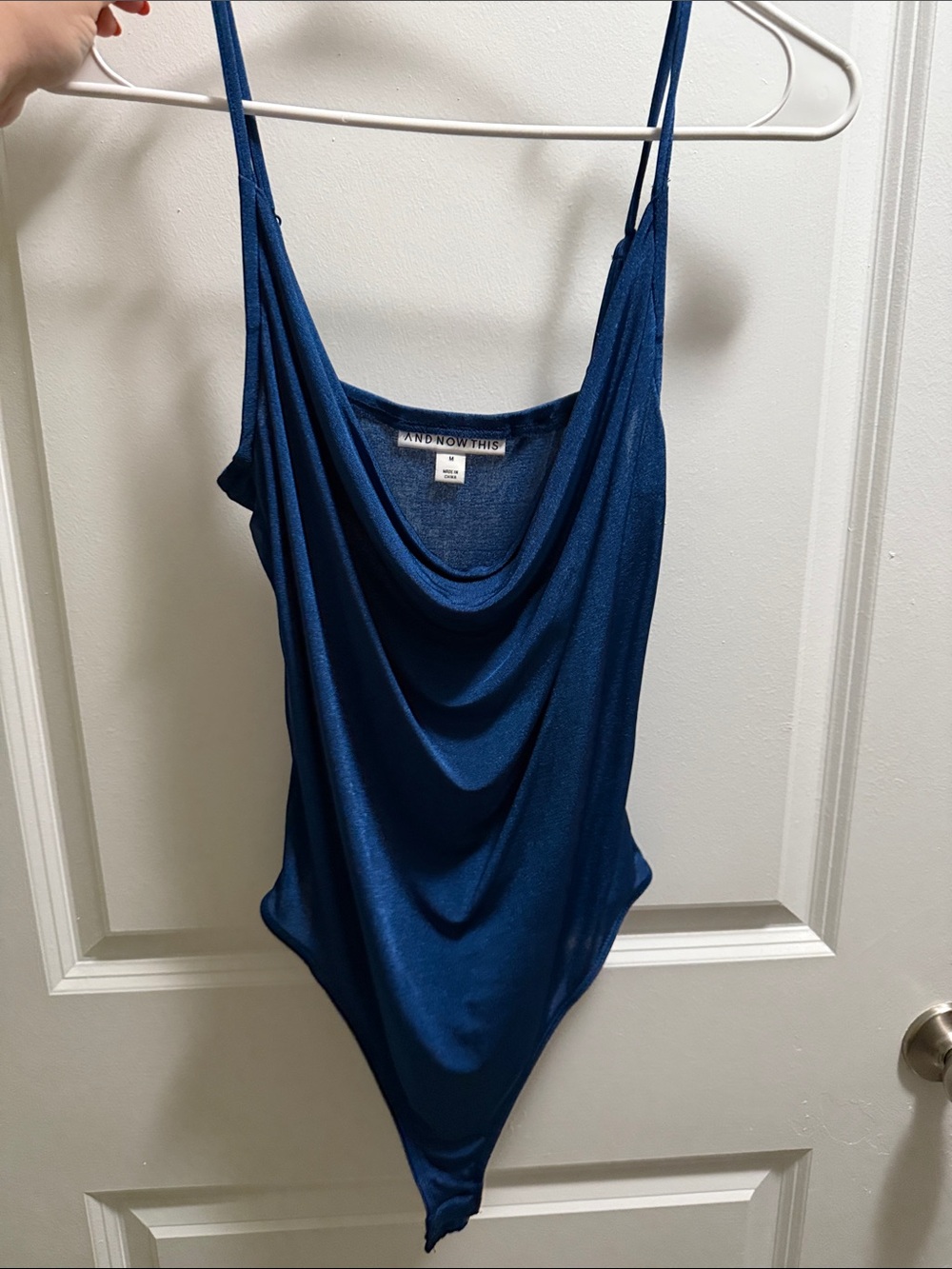 Blue Cowl-Neck Bodysuit